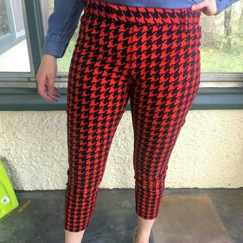 Navy and Red Herringbone Cropped Pants